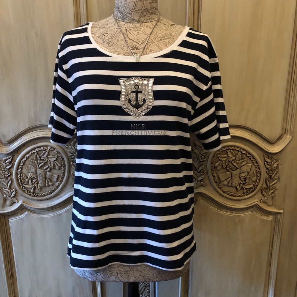 Blue and white striped souvenir tee Nice, France